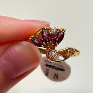 NWT DAC 14K GOLD Electroplated Purple Rhinestone Gifting Holiday Statement Ring